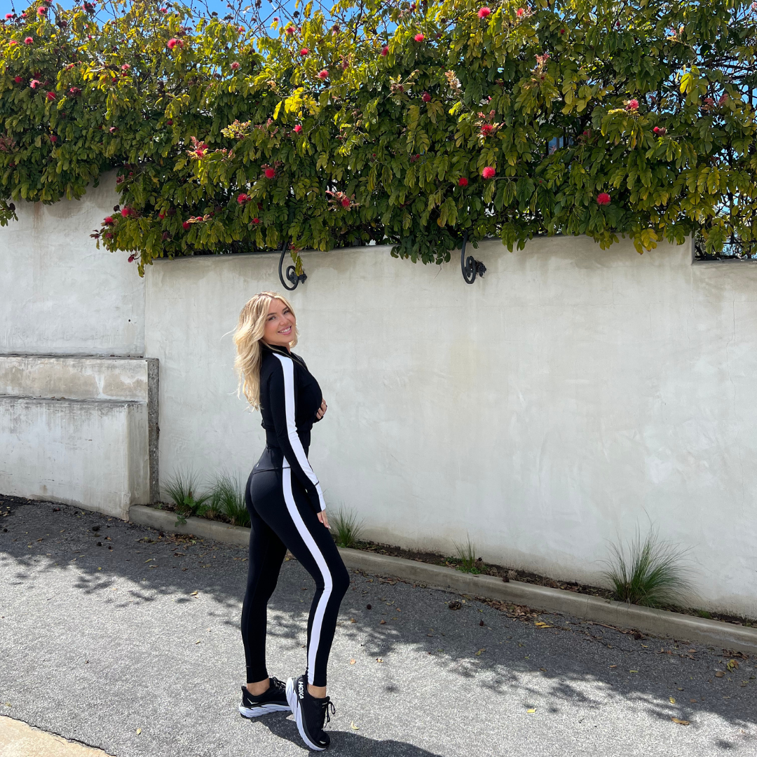 Cropped Jacket with Stripes, Black/White