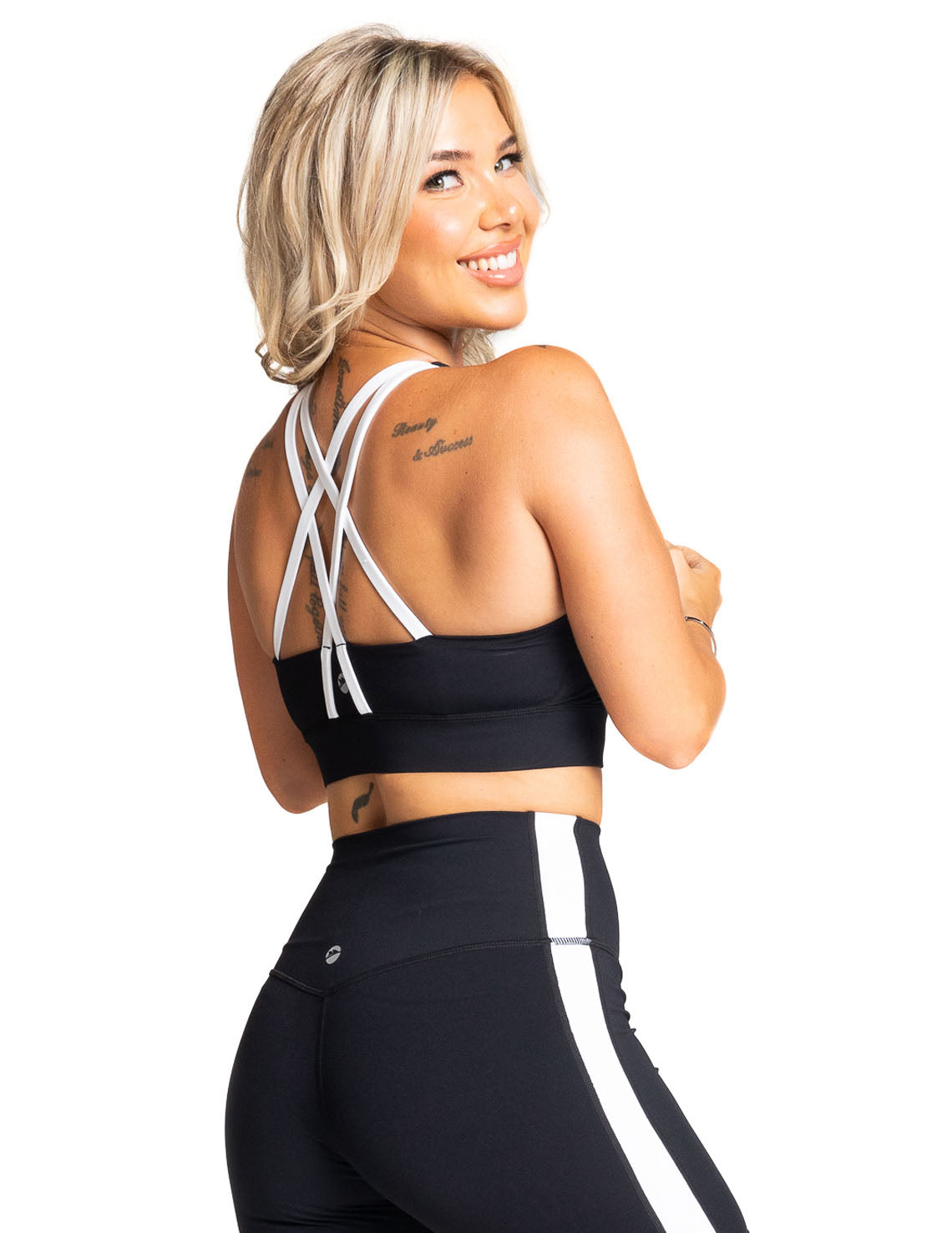 Sports Bra with Strappy Back, Medium Support, Black - Delfin Brands