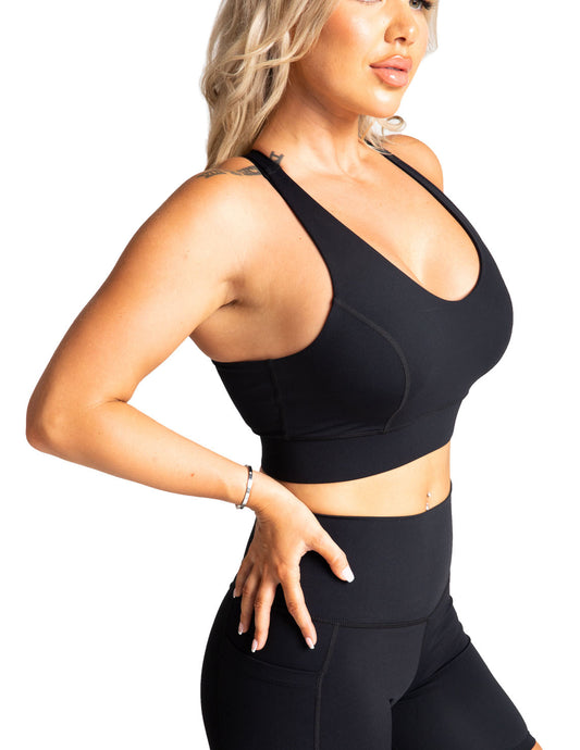 Sports Bra with Hook-and-Eye Closure, Medium to High Support, Black - Delfin Brands