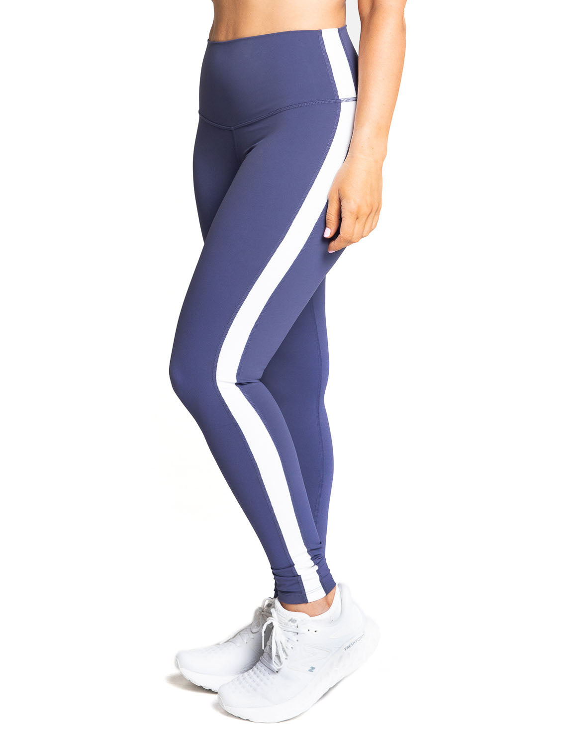 Power High-Waist Leggings with Stripes, Navy/White - Delfin Brands