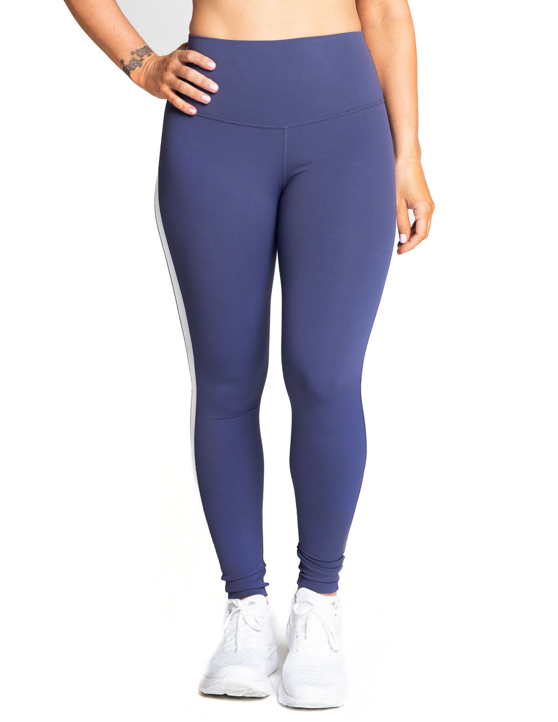 Power High-Waist Leggings with Stripes, Navy/White - Delfin Brands