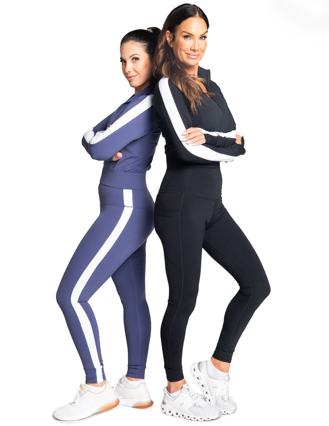 Power High-Waist Leggings with Stripes, Navy/White - Delfin Brands