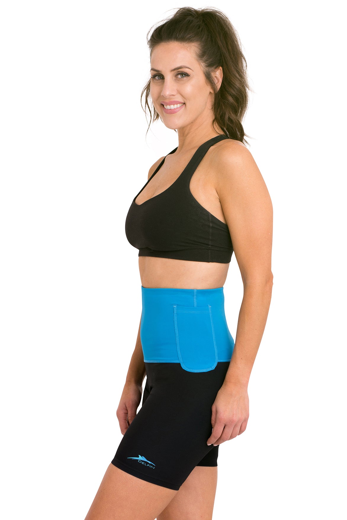 Mineral Infused High Waist Exercise Shorts - Black/Turquoise - Delfin Brands