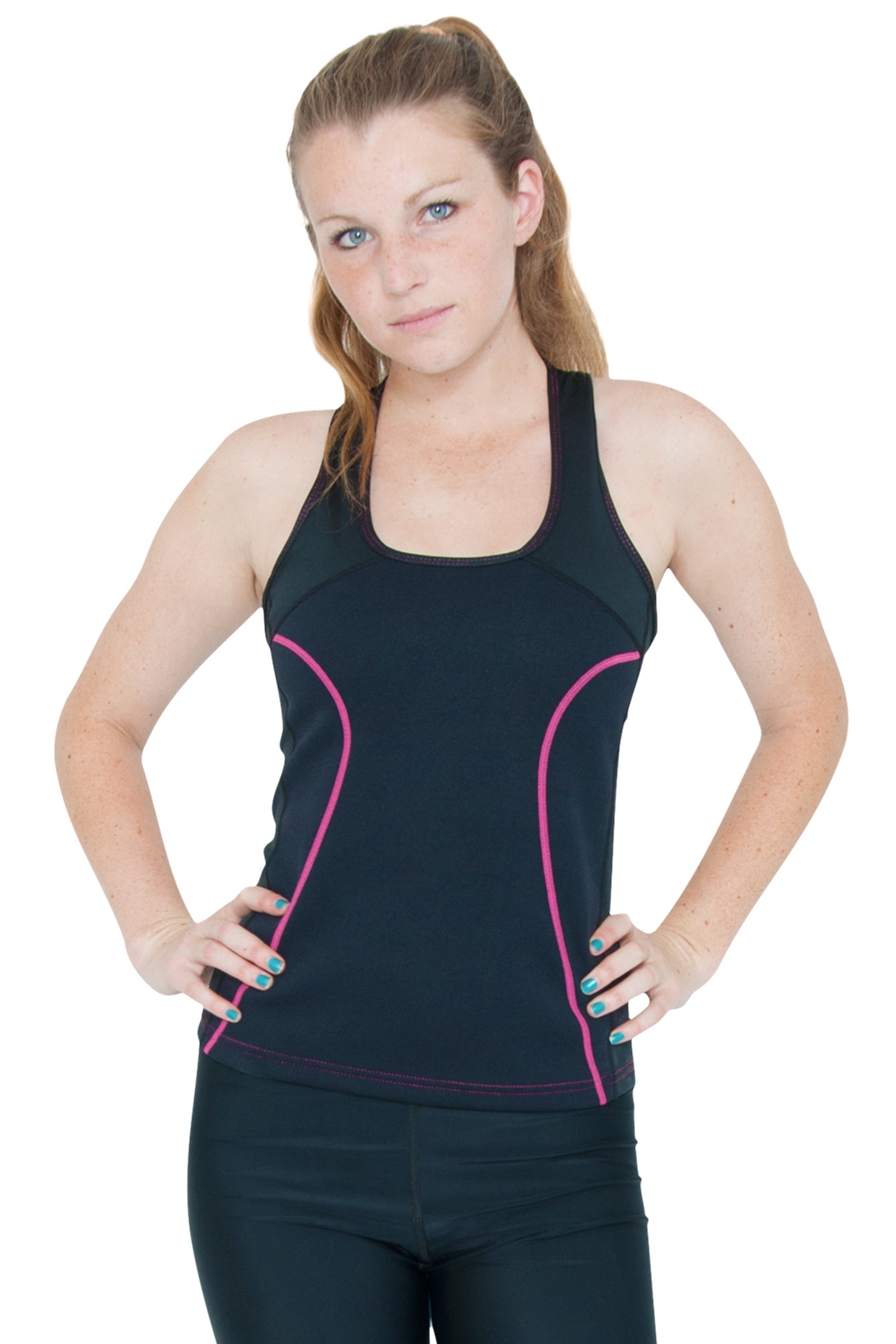 Heat Maximizing Full Coverage Racer-back Tank - Black/Pink - Delfin Brands