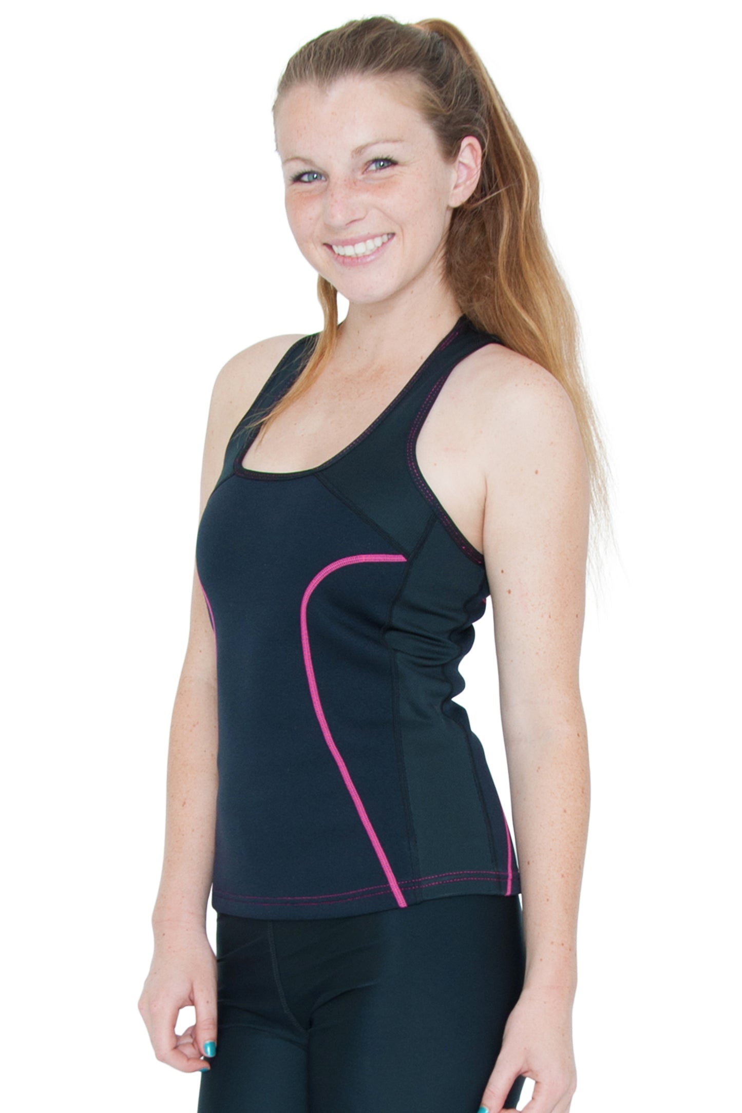 Heat Maximizing Full Coverage Racer-back Tank - Black/Pink - Delfin Brands