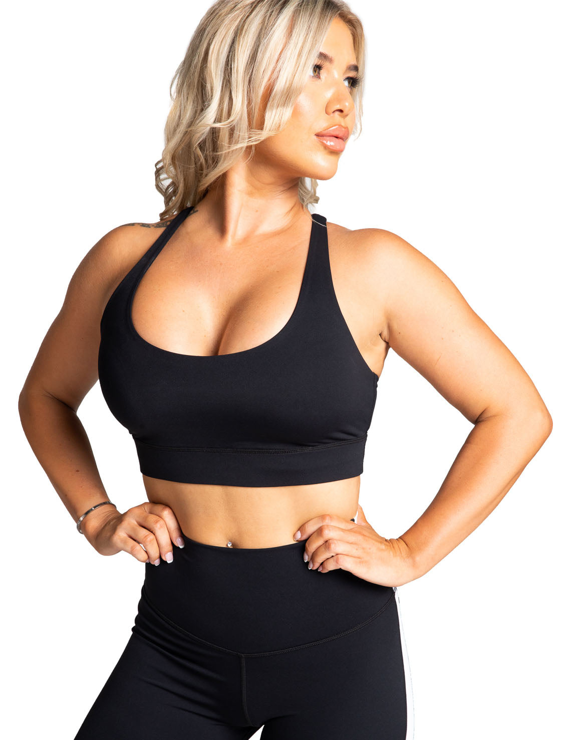 Sports Bra with Strappy Back, Medium Support, Black - Delfin Brands