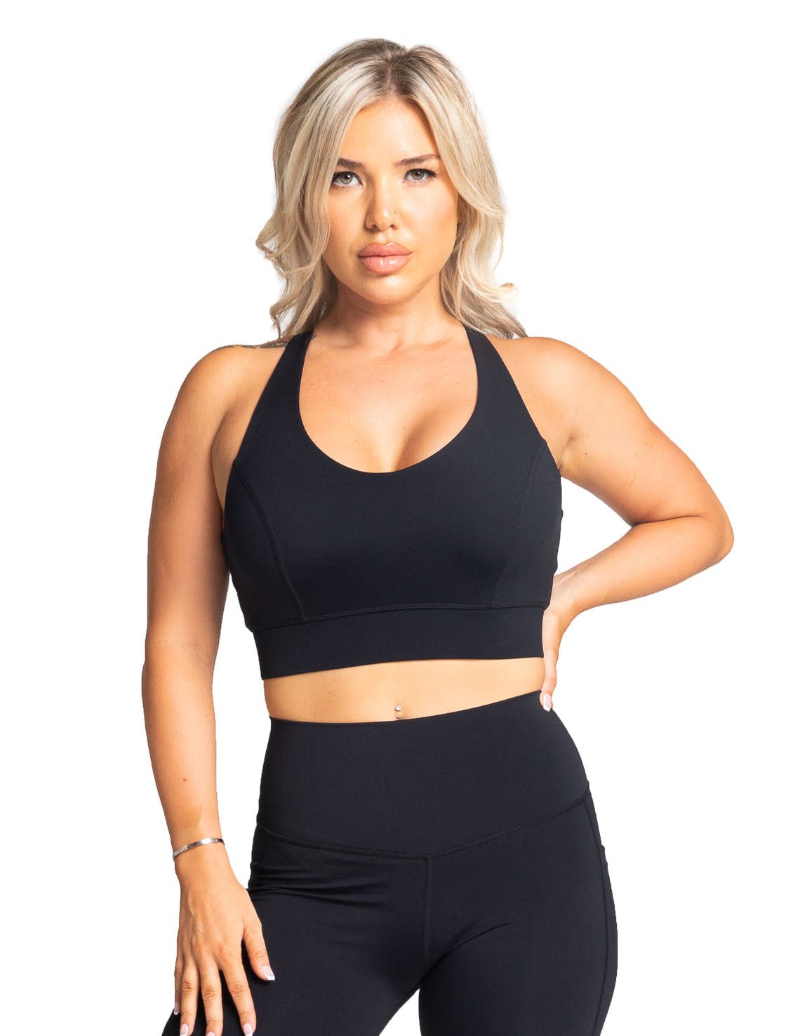 Sports Bra with Hook-and-Eye Closure, Medium to High Support, Black - Delfin Brands