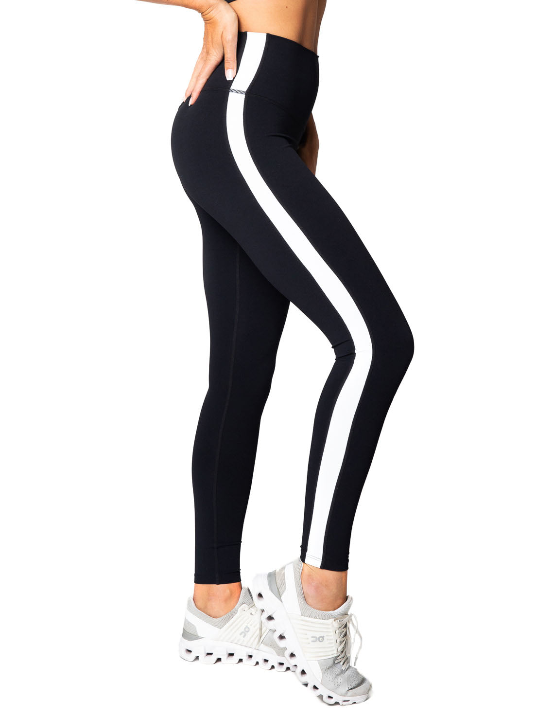 Power High-Waist Leggings with Stripes, Black/White - Delfin Brands