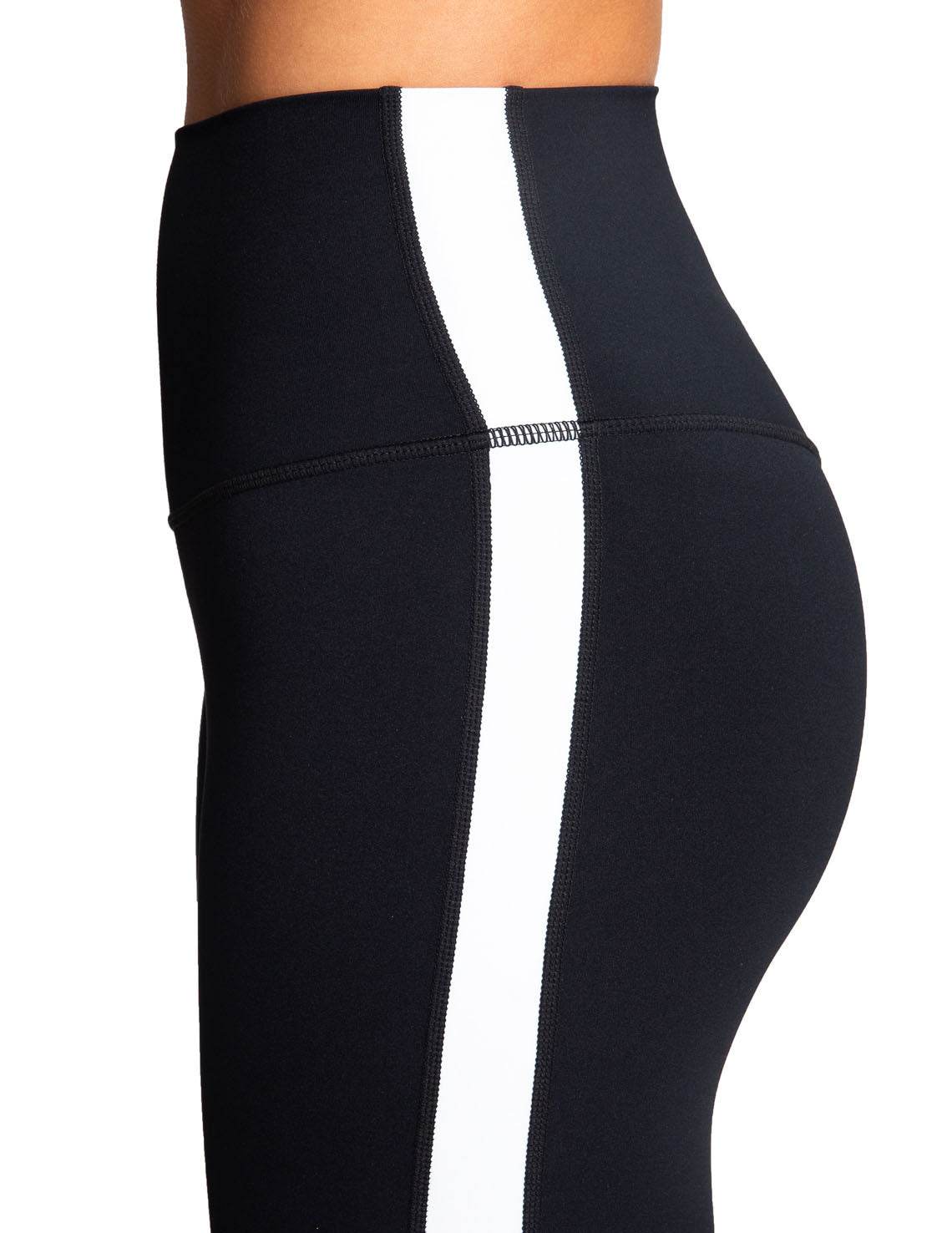 Power High-Waist Leggings with Stripes, Black/White - Delfin Brands