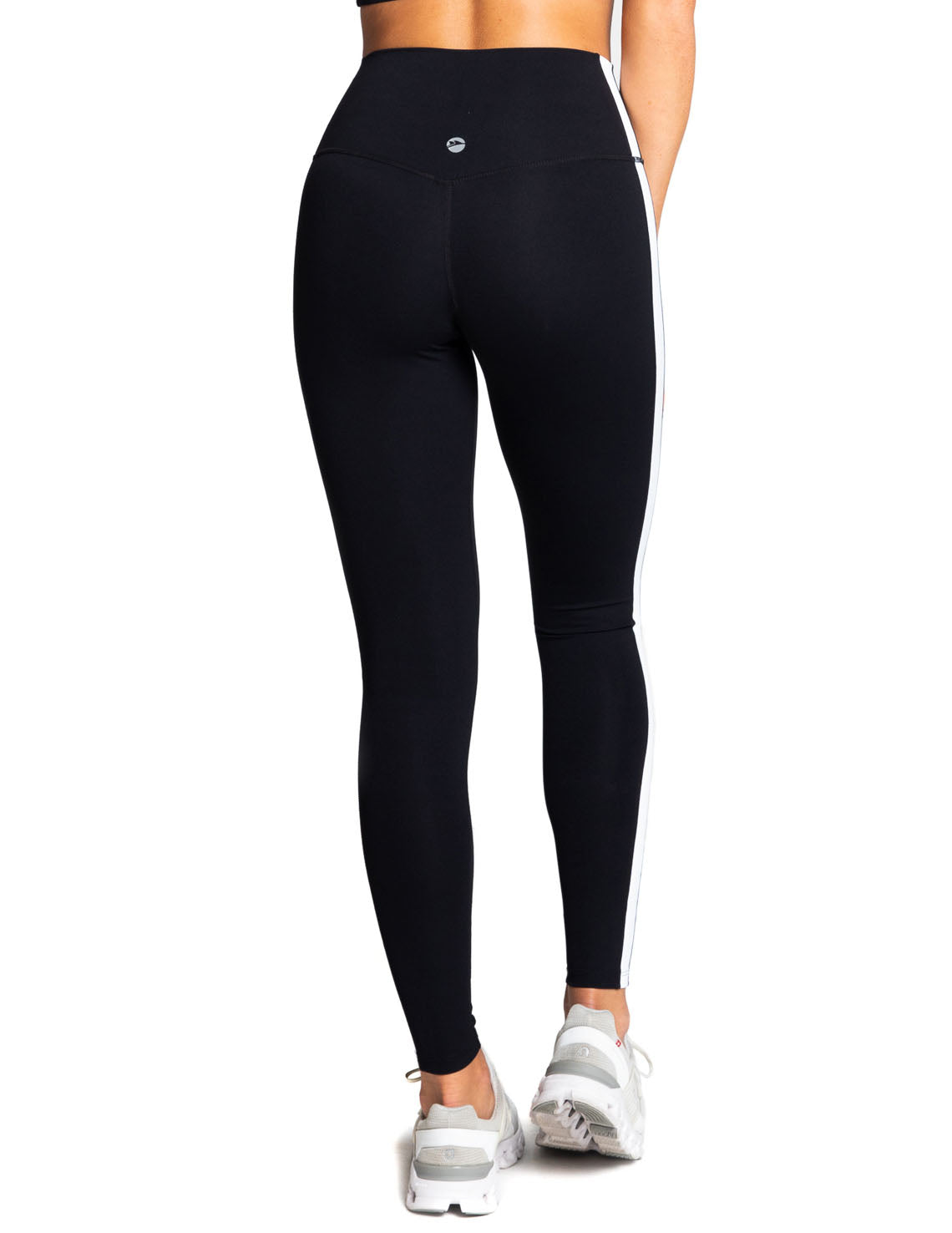 Power High-Waist Leggings with Stripes, Black/White - Delfin Brands