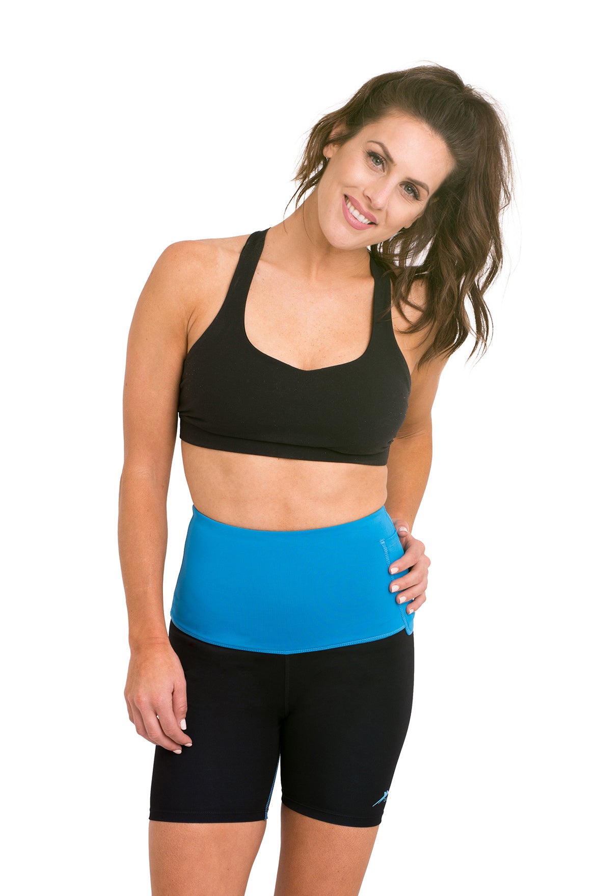 Mineral Infused High Waist Exercise Shorts - Black/Turquoise - Delfin Brands